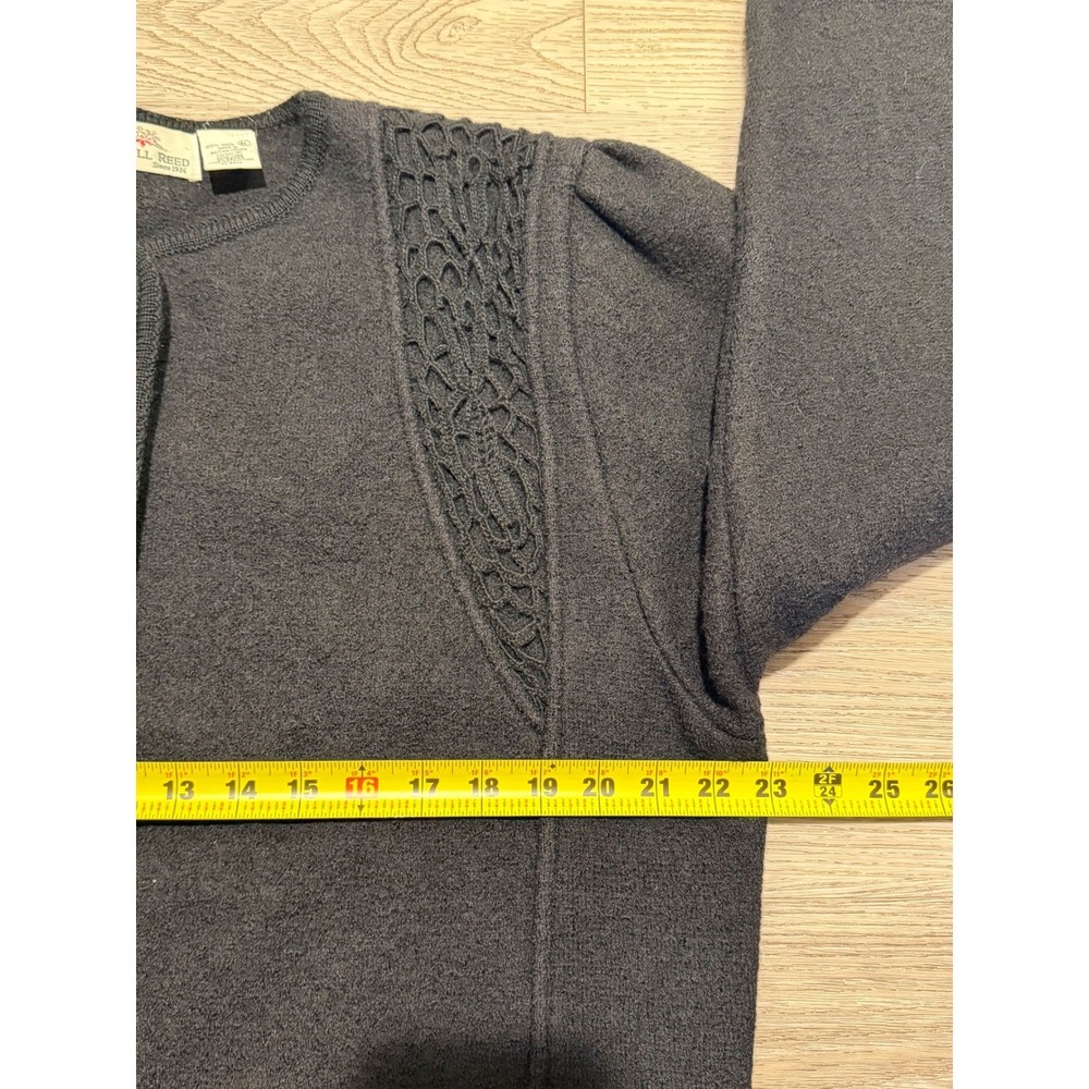 Carroll‎ Reed Vintage 100% Wool Black Cardigan Crochet Detail Gold Button XL - Picture 4 of 6